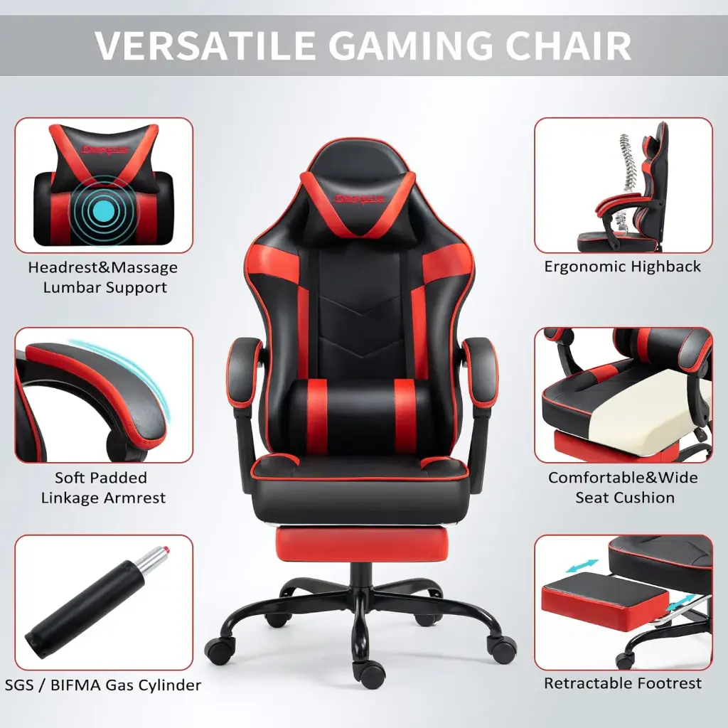 Gaming Chair with Footrest BLACK RED MAF-7709
