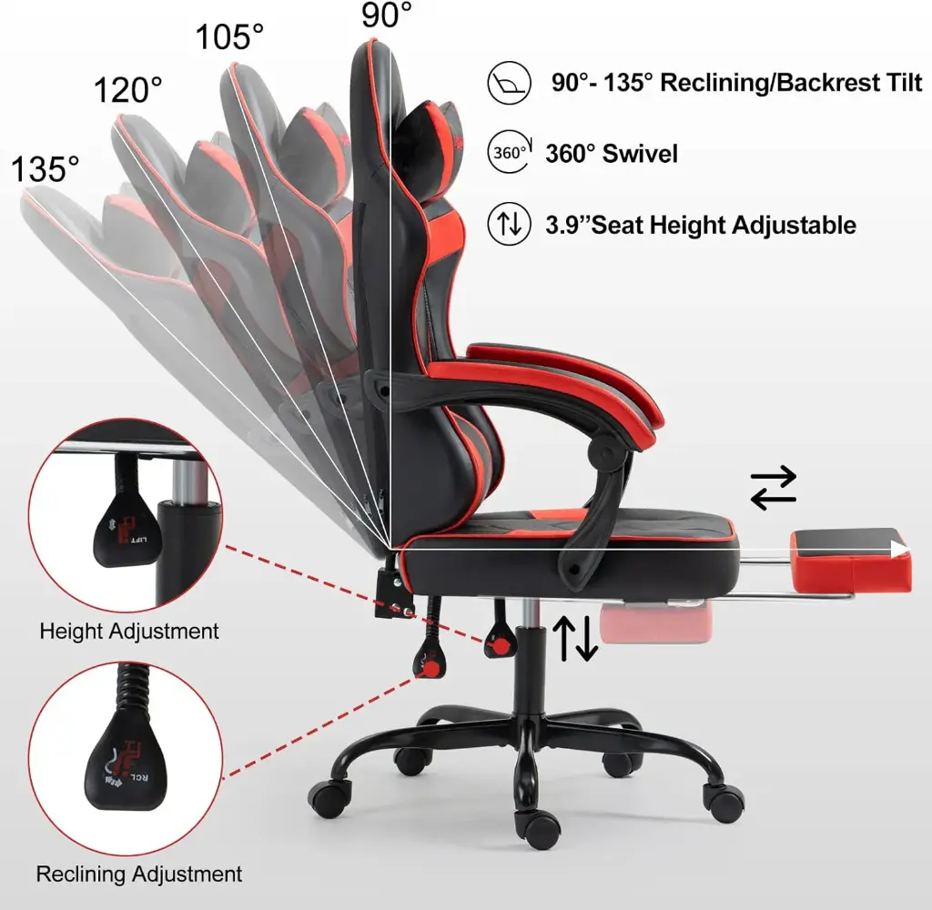 Gaming Chair with Footrest BLACK RED MAF-7709
