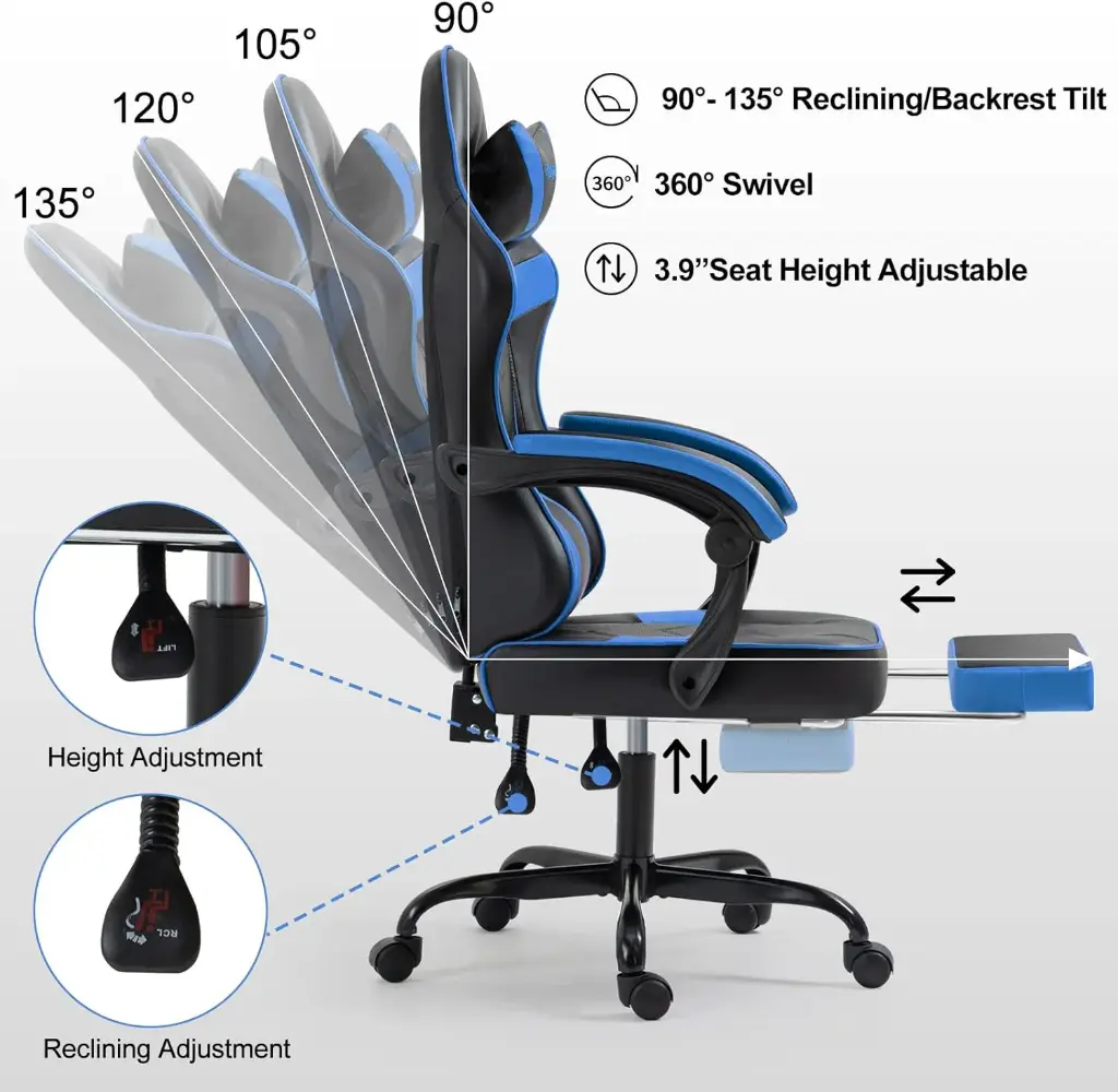 Gaming Chair with Footrest BLACK BLUE MAF-7709