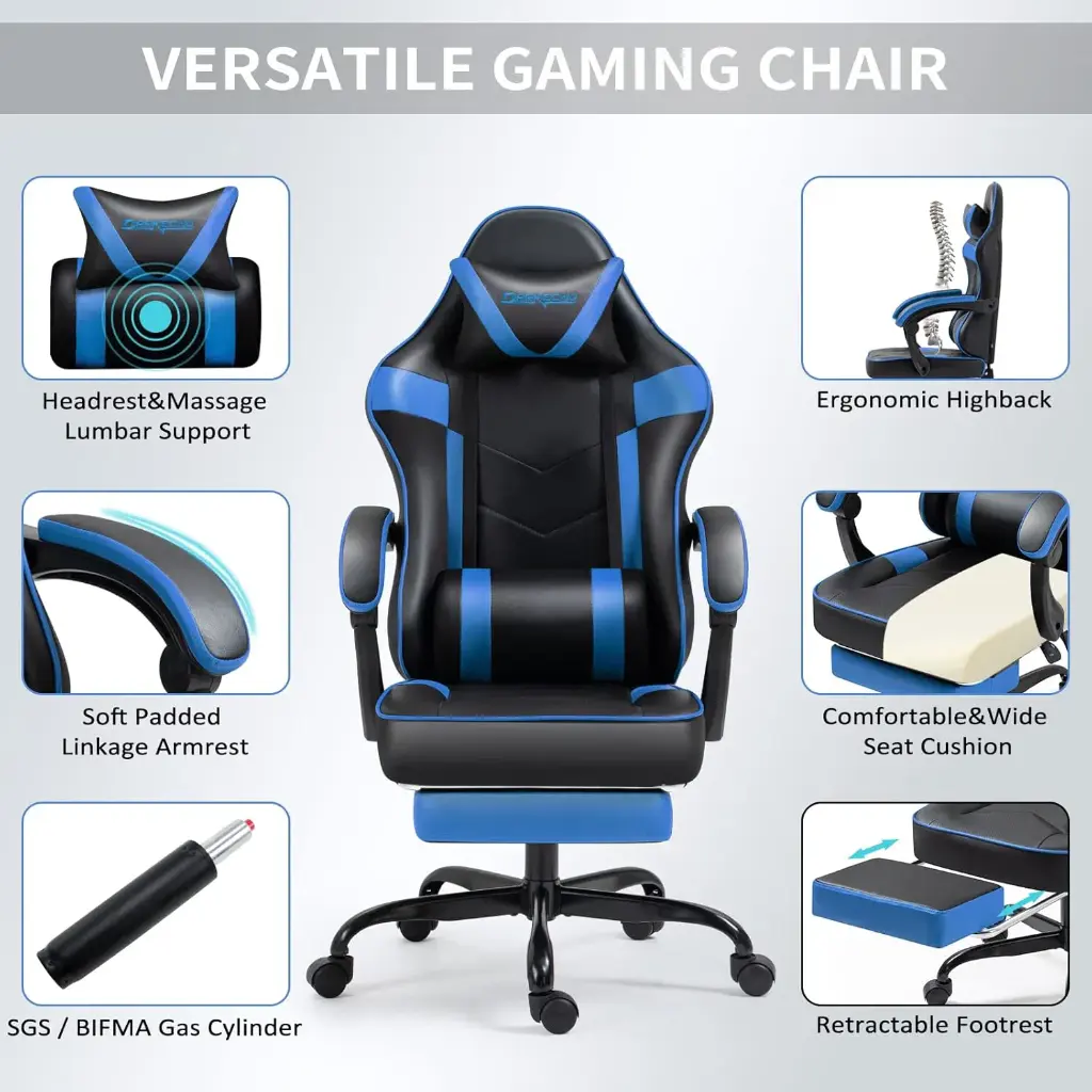 Gaming Chair with Footrest BLACK BLUE MAF-7709