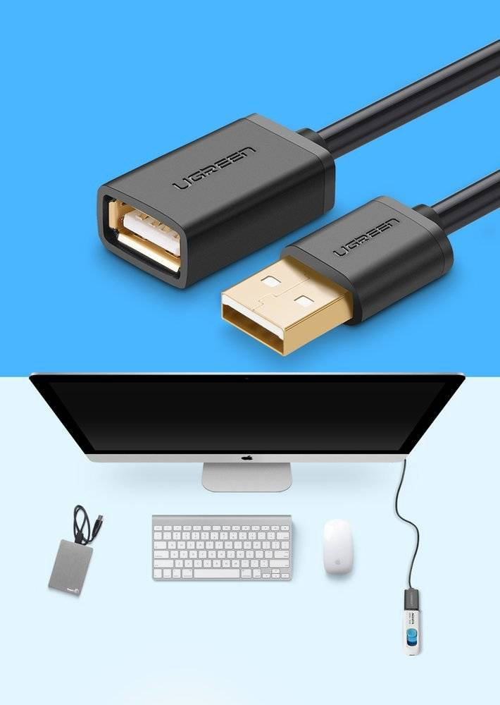 CABLE UGREEN USB 2.0 A MALE TO A FEMALE CABLE 2M - 10316