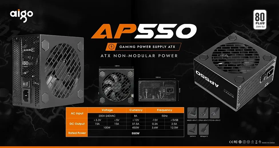 POWER SUPPLY 550W 80+ AIGO AP550