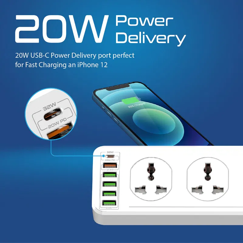 Promate Power Strip, 10 Ac Outlets, 6 Usb, 5m PowerMatrix-5m.uk