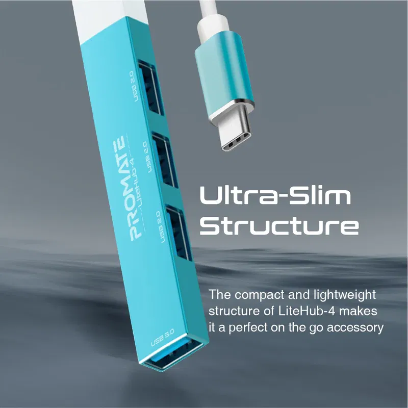 Promate USB-c Hub, 4-in-1 Type-c LiteHub-4 - BLUE