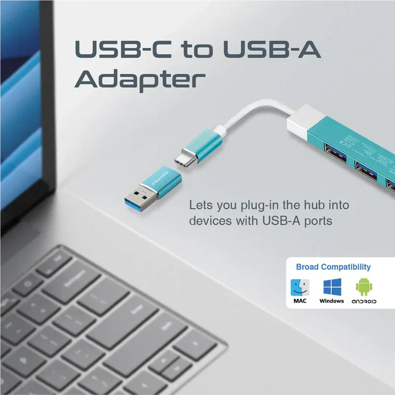 Promate USB-c Hub, 4-in-1 Type-c LiteHub-4 - BLUE