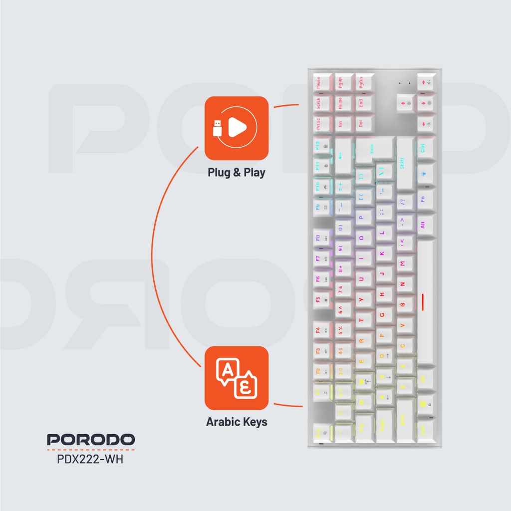 Porodo Gaming TKL Mechanical Keyboard WHITE- PDX222