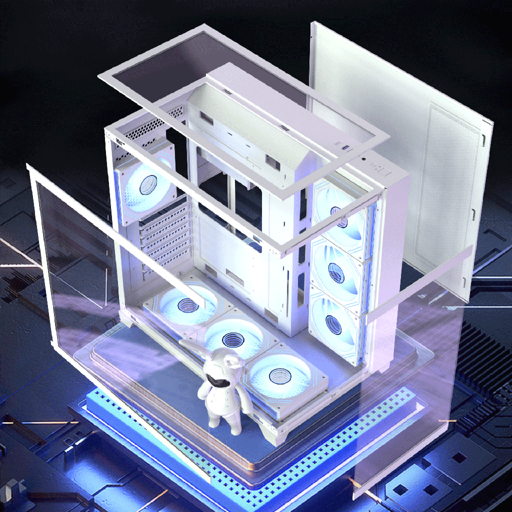 Acegeek Horizon WHITE ATX Case, 7x RGB 120mm Fans
