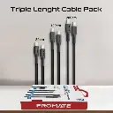 Promate CableKit-CC 3Pcs High Tensile Strength Data & Charge USB-C Cable kit 60W cablekit.cc