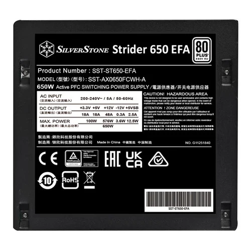 power supply Silverstone 650W BLACK 80PLUS ST650