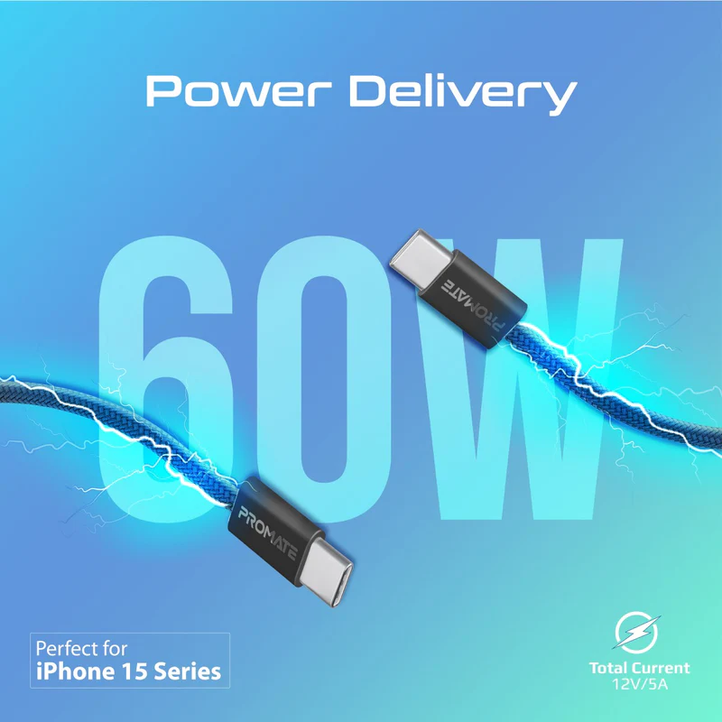 Promate USB-C to USB-C Cable with 60W PD ecoline-cc120.black