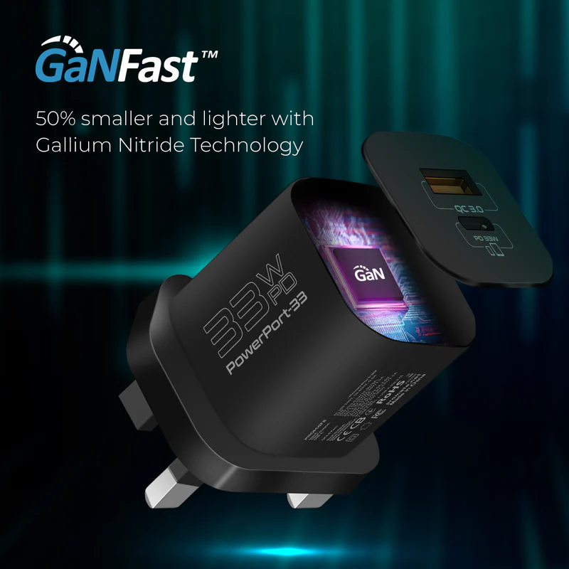 Promate 33W GaNFast™ Wall Charger Adapter - PowerPort-33