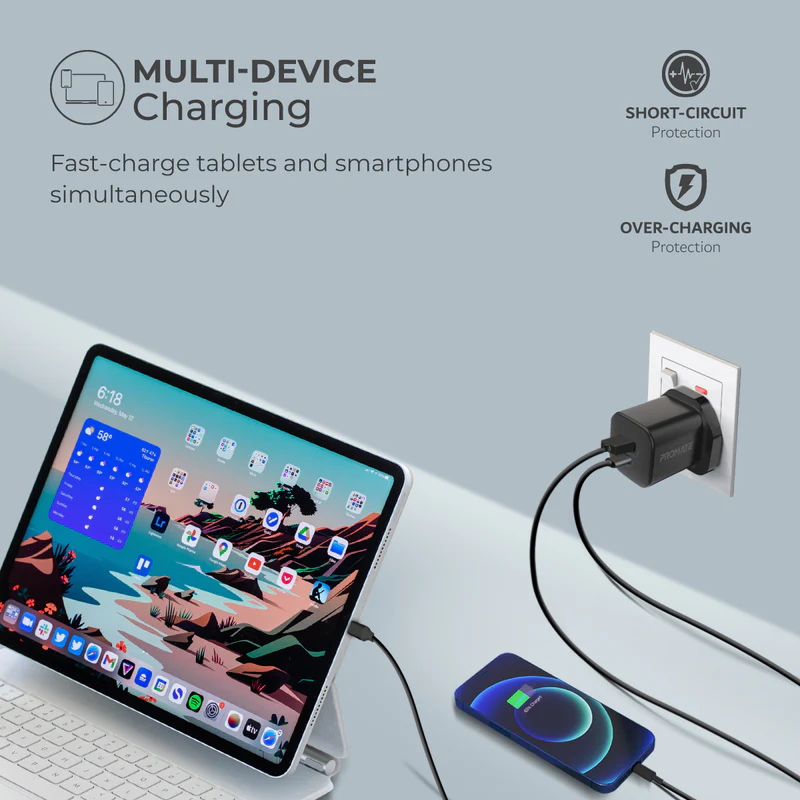 Promate 33W GaNFast™ Wall Charger Adapter - PowerPort-33