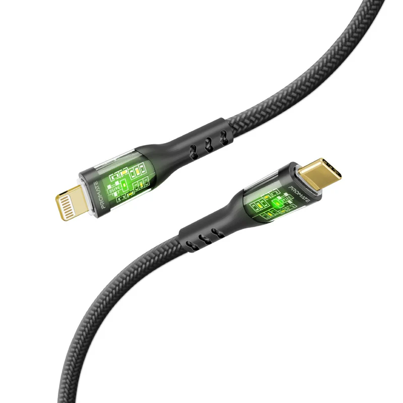 Promate USB-C to Lightning Cable TransLine-CC.BLACK