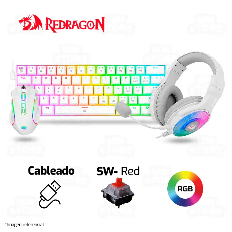 Redragon 3in1 combo S129W : K630W-RGB + M607W+ H350W-RGB