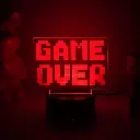 "HA - Game Over" 3D Night Light "GG" Desktop Atmosphere Lamp for Bedroom Gaming Room, USB Interface, Touch-Sensitive, Seven-Color Changing Light - COLORFUL DIMMING