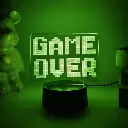 "HA - Game Over" 3D Night Light "GG" Desktop Atmosphere Lamp for Bedroom Gaming Room, USB Interface, Touch-Sensitive, Seven-Color Changing Light - COLORFUL DIMMING