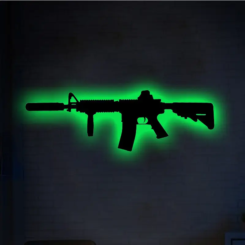 USB-Powered Neon Gun Silhouette Wall Light - Adjustable Brightness, Game Over Sign for Gaming Room Decor, Ideal Birthday Gift for Gamers, Easy-to-Install, No  Battery Needed - APP CONTROLLER
