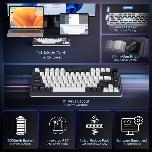 Redragon keyboard K673WB RGB PRO UCAL PRO Wireless ,wired&2.4G&BT,82