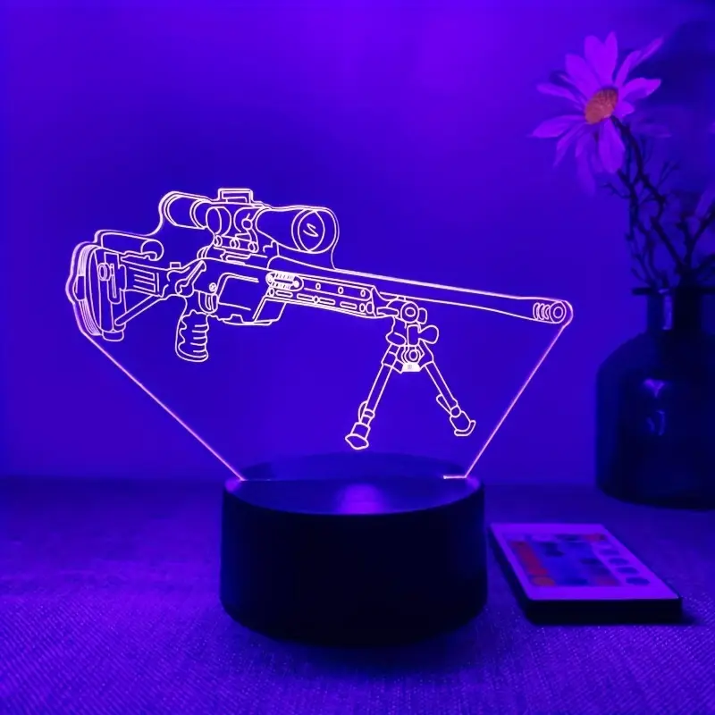 Creative 3D Night Light Black Remote Control 16 Color Gun Shape USB Atmosphere Table Lamp with Touch Button 16 Color RemotE