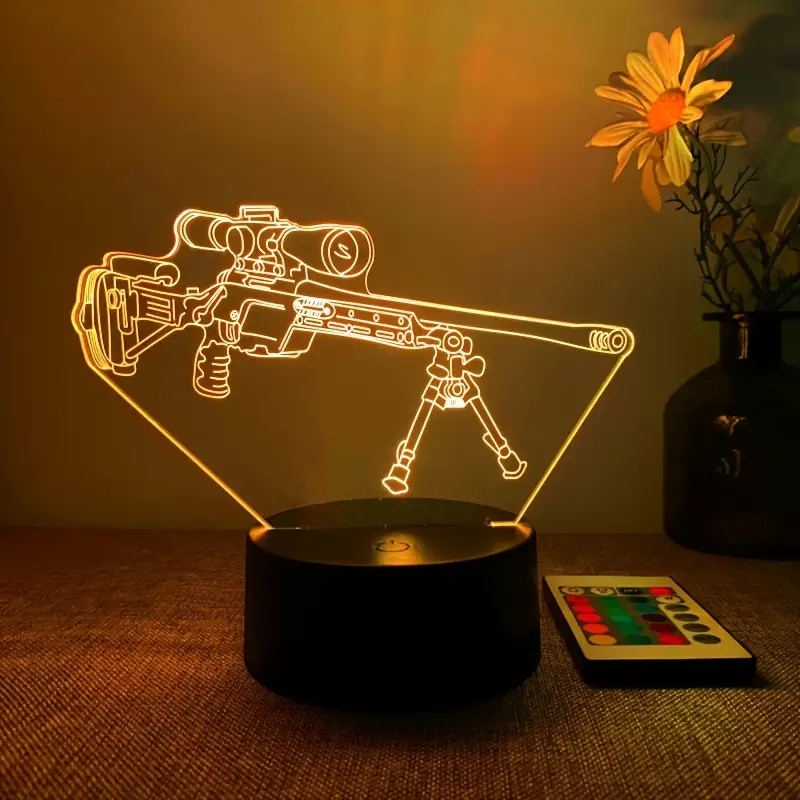 Creative 3D Night Light Black Remote Control 16 Color Gun Shape USB Atmosphere Table Lamp with Touch Button 16 Color RemotE