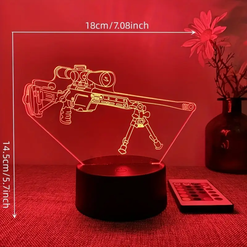 Creative 3D Night Light Black Remote Control 16 Color Gun Shape USB Atmosphere Table Lamp with Touch Button 16 Color RemotE