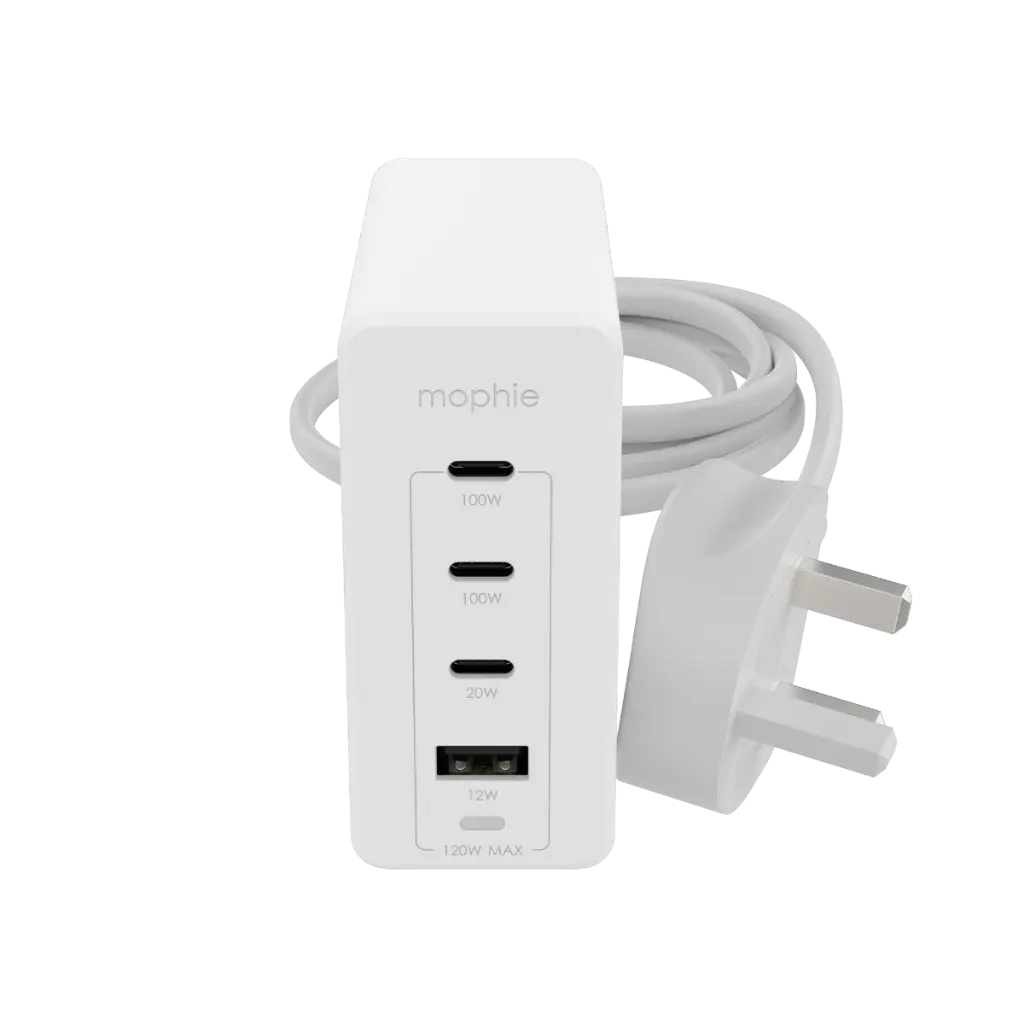 open box - Mophie speedport 120 USB-C Charger GaN 120W, 4-Port Fast Compact Wall Charger - white