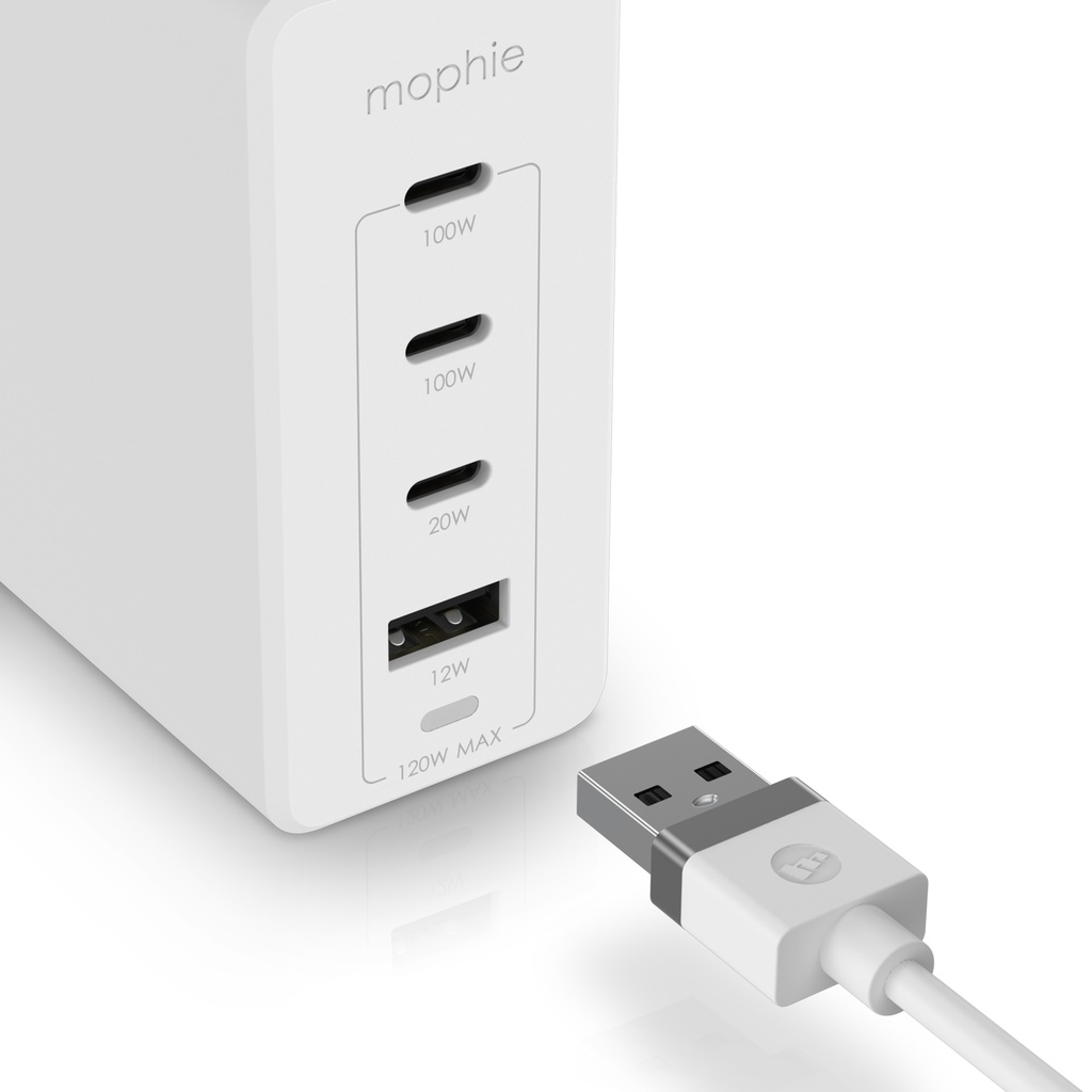 open box - Mophie speedport 120 USB-C Charger GaN 120W, 4-Port Fast Compact Wall Charger - white