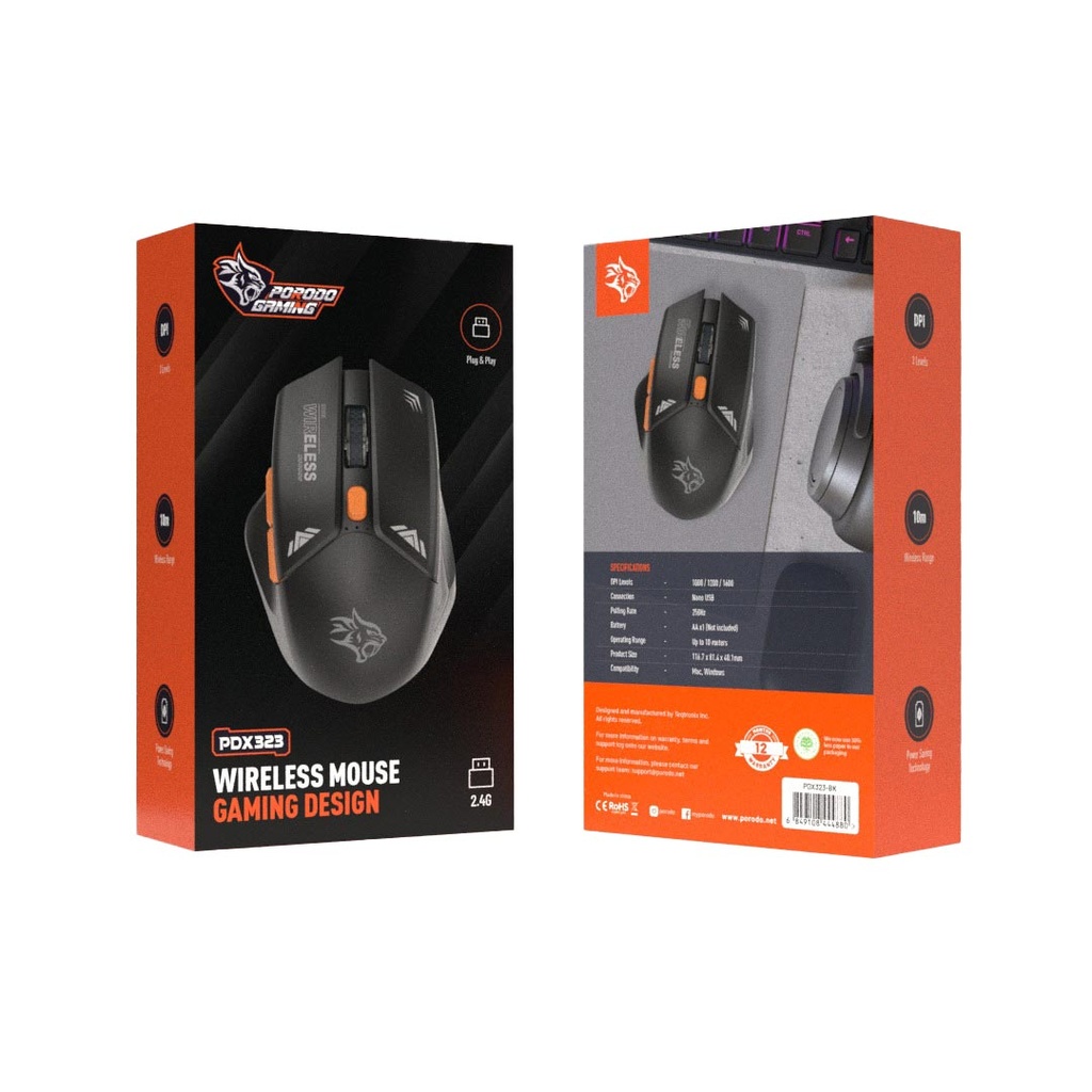 PDX323-BK Porodo Gaming Wireless Mouse Gaming Design DPI 1600