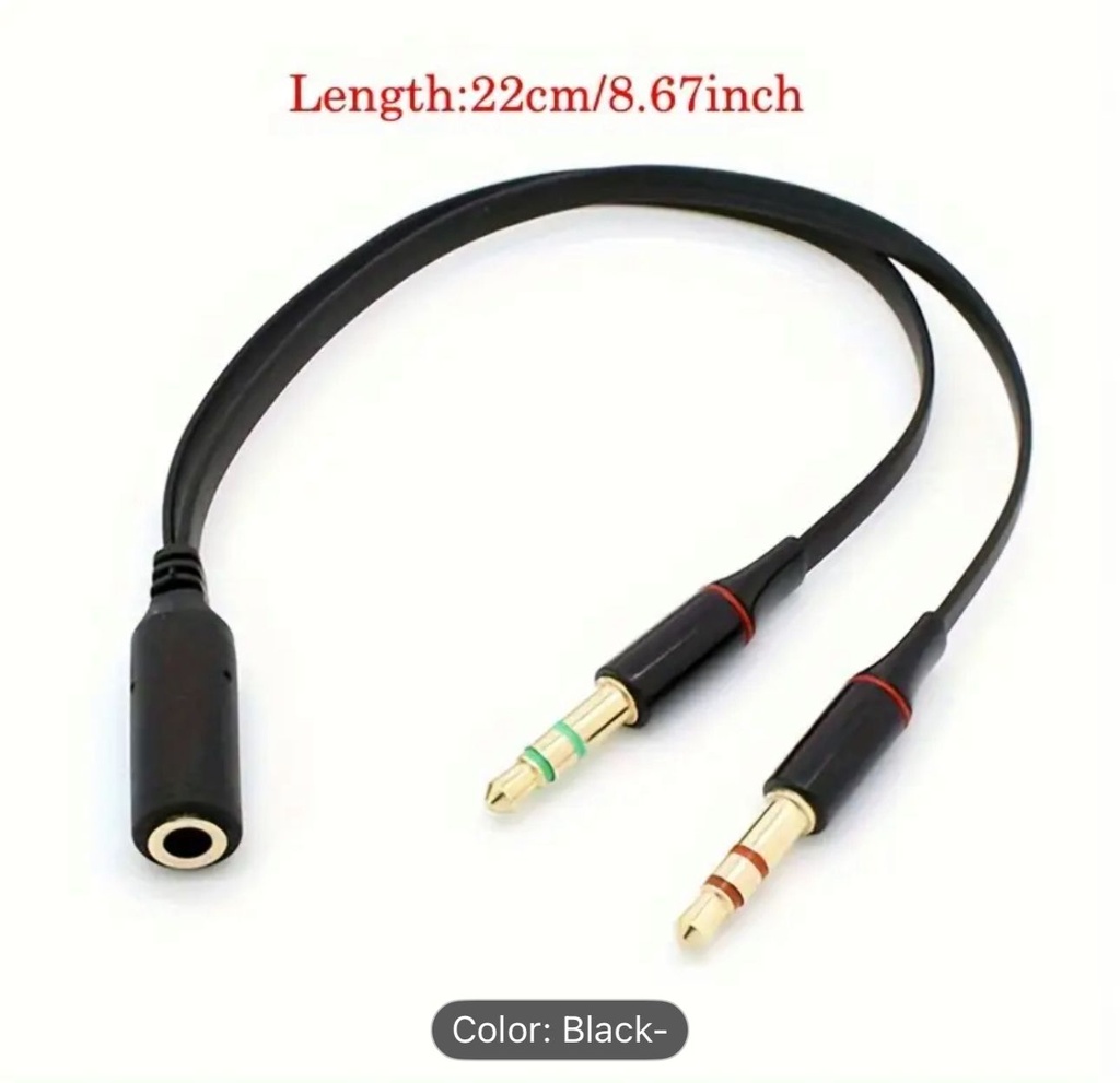 Microphone headset audio splitter cable Female 2 to Male headphone Mic AUX 3.5mm
