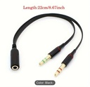 Microphone headset audio splitter cable Female 2 to Male headphone Mic AUX 3.5mm