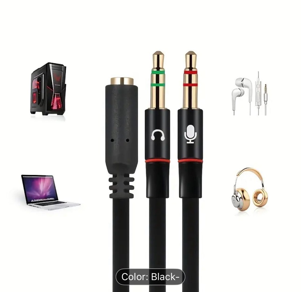 Microphone headset audio splitter cable Female 2 to Male headphone Mic AUX 3.5mm