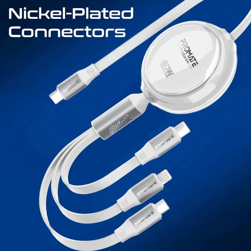 Promate 3-in-1 Ultra-Fast Retractable Multi-Connector Cable 