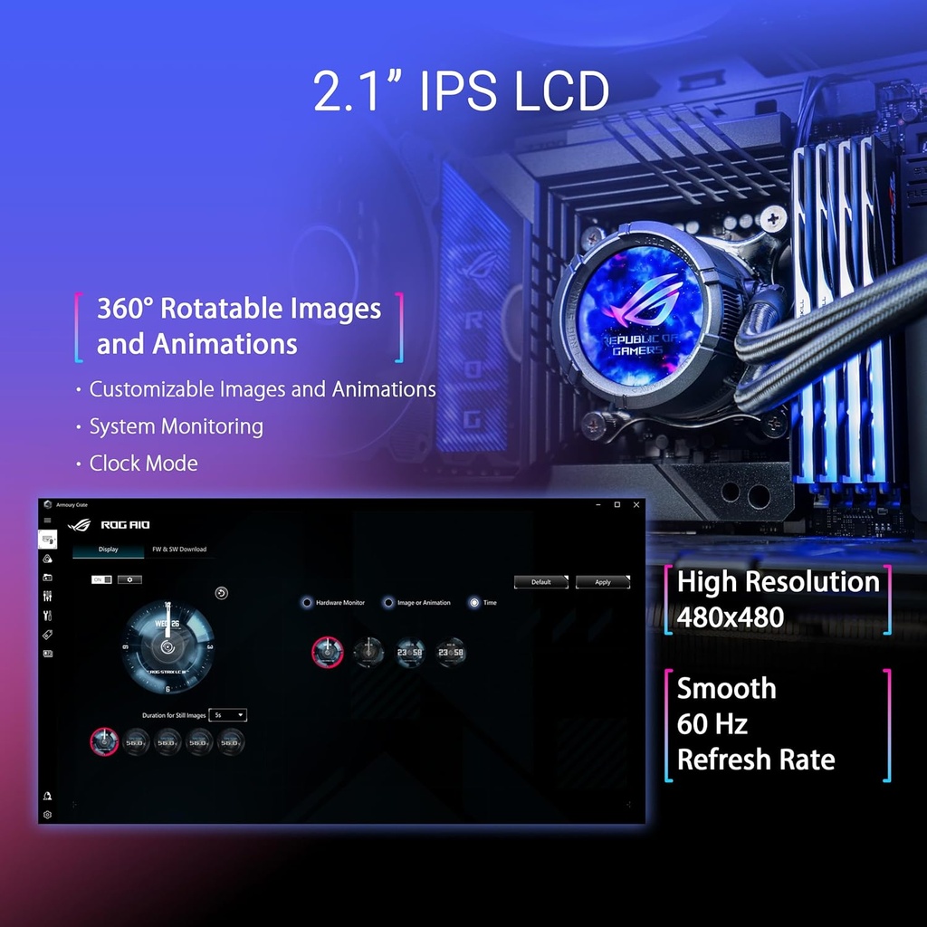 COOLER ASUS ROG STRIX LCD III 360 ARGB, with 2.1" IPS LCD