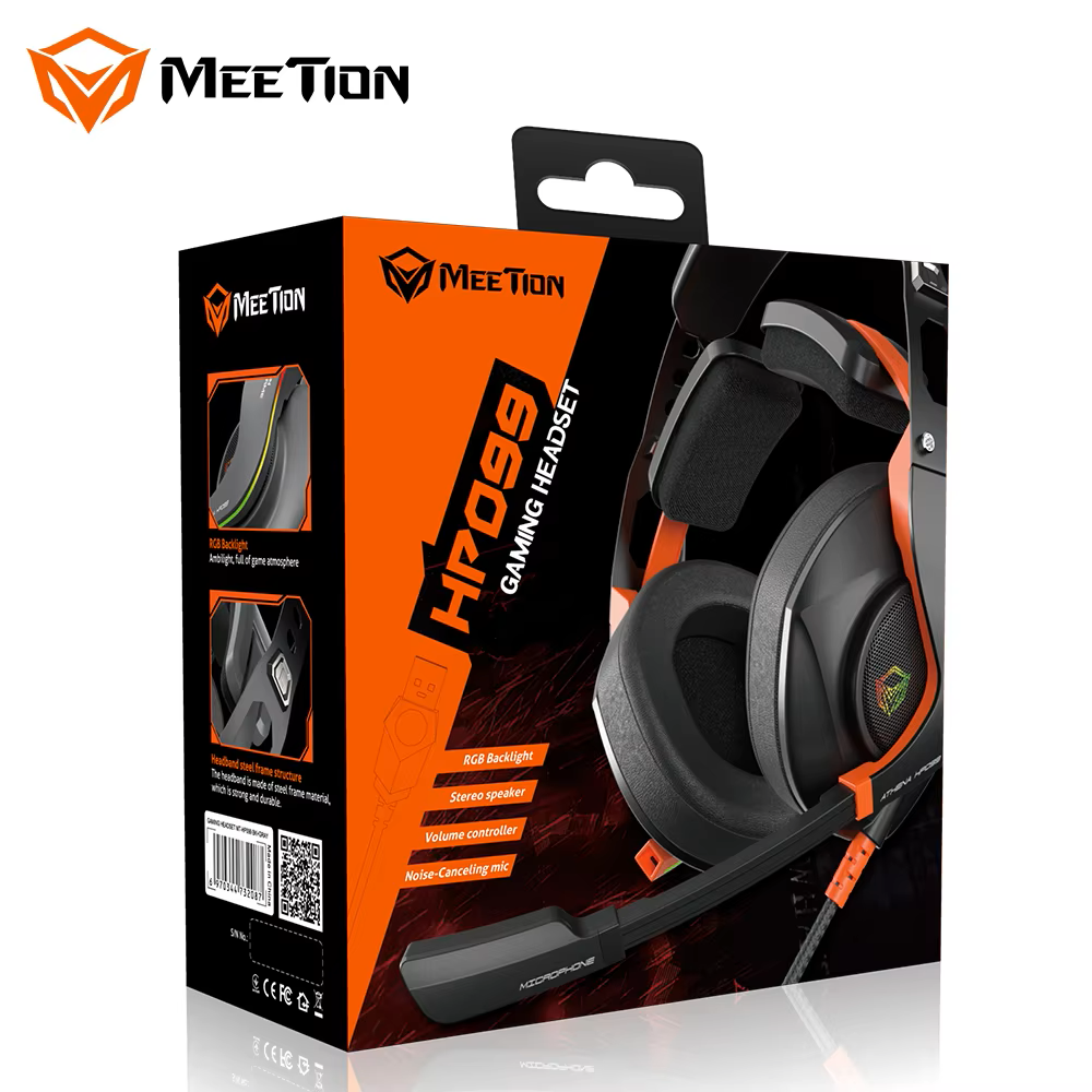 Meetion HP099 RGB Backlit Stereo 7.1 surround sound Wired Gaming Headset - Black-ORANGE