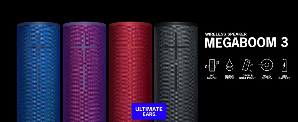 OPEN BOX - MEGABOOM 3 Portable Wireless Bluetooth Speaker (Powerful Sound + Thundering Bass, Bluetooth, Magic Button, Waterproof, Battery 20 Hours) - Night Black