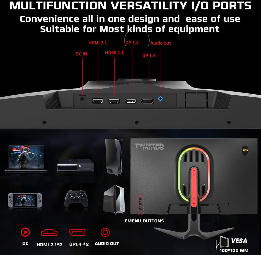 Twisted Minds 27" 2K 180HZ 0.5MS Fast IPS QHD HDMI 2.1 Gaming Monitor - TM27QHD180IPS 