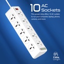 Promate Power Strip, 10 Ac Outlets, 6 Usb, 3m PowerMatrix-3m.uk