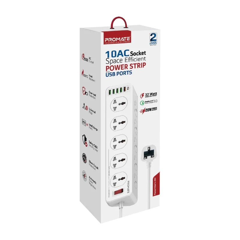 Promate Power Strip, 10 Ac Outlets, 6 Usb, 3m PowerMatrix-3m.uk