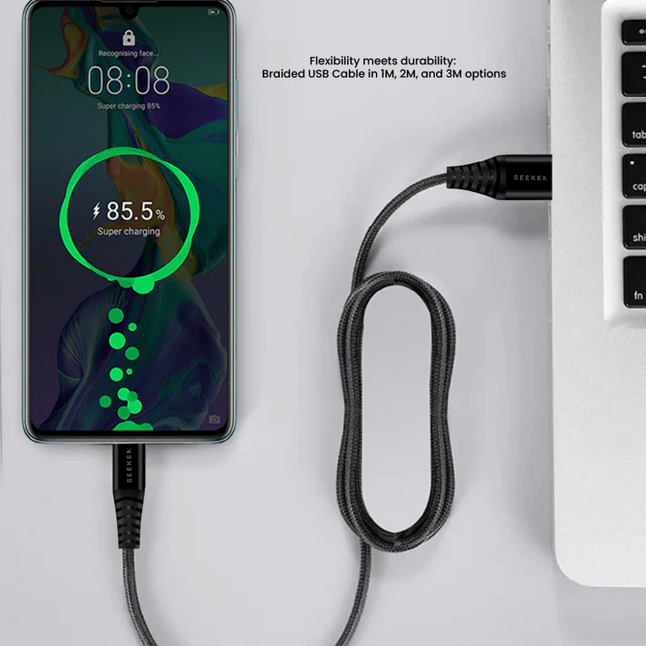 Powerflex USB-A to USB-C 30W Braided Charging Cable - 3m