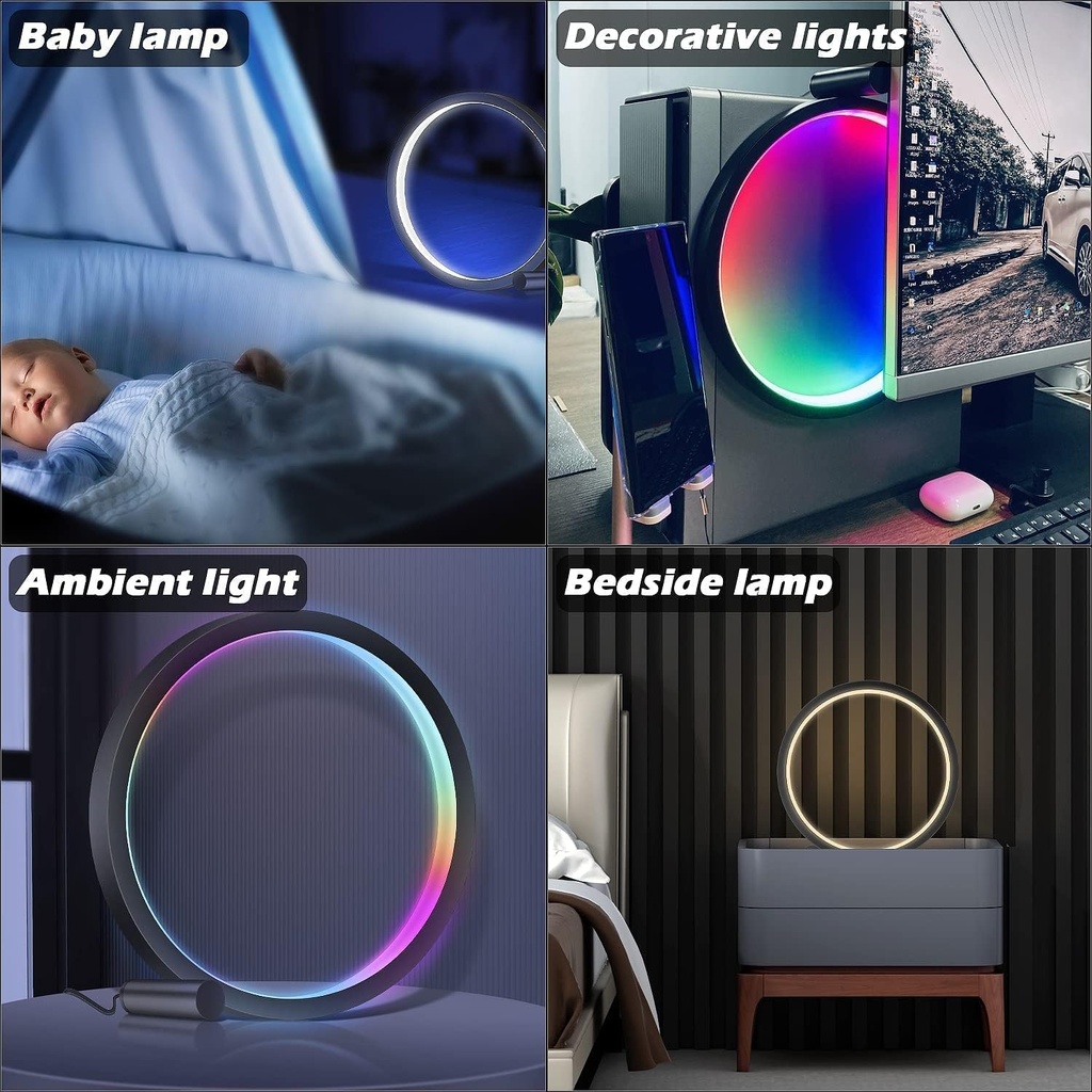 Circle Table Lamp with RGB Rhythm,  Remote Control .   Ambient Lighting for Gaming Desk, Bedroom, Kids Room (Circles) 