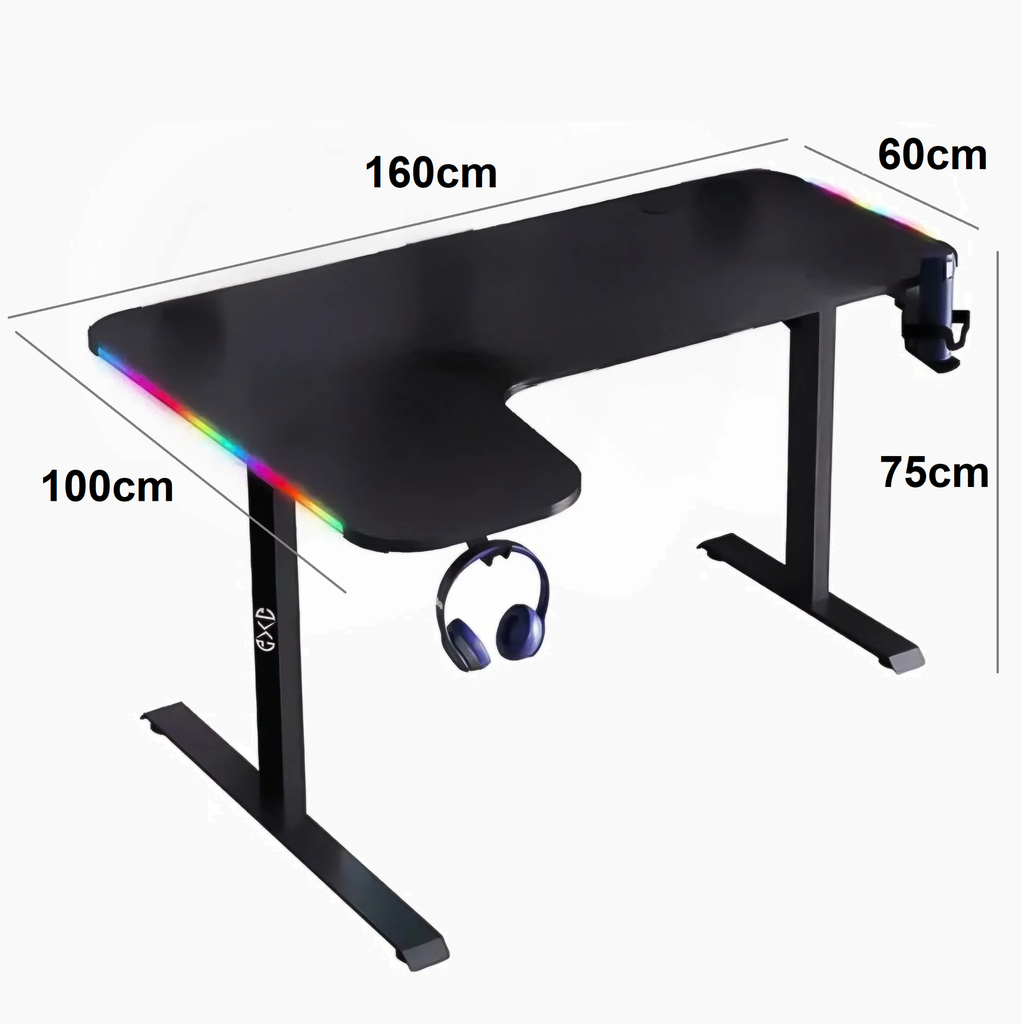 Gaming Desk GXG L Shaped BLACK Left L160 RGB-L-B, 160X60X100cm 