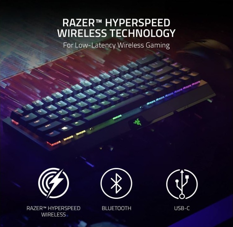OPEN BOX - RAZER BLACKWIDOW V3 MINI HYPERSPEED 65% WRELESS GAMING KEYBOARD / BLACK