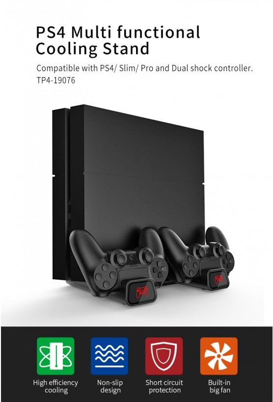  MCBAZEL DOBE MULTI-FUNCTION VERTICAL COOLING STAND WITH DUAL USB CHARGER DOCK STATION FOR PS4 - PS4 SLIM PS4 PRO CONSOLE