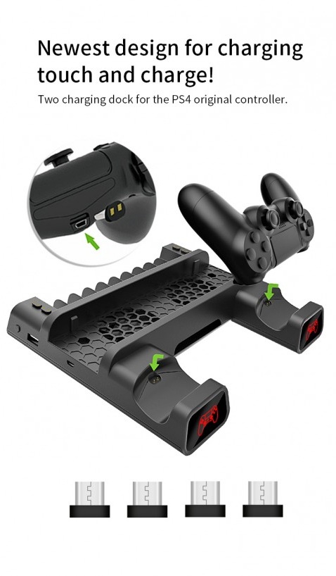  MCBAZEL DOBE MULTI-FUNCTION VERTICAL COOLING STAND WITH DUAL USB CHARGER DOCK STATION FOR PS4 - PS4 SLIM PS4 PRO CONSOLE