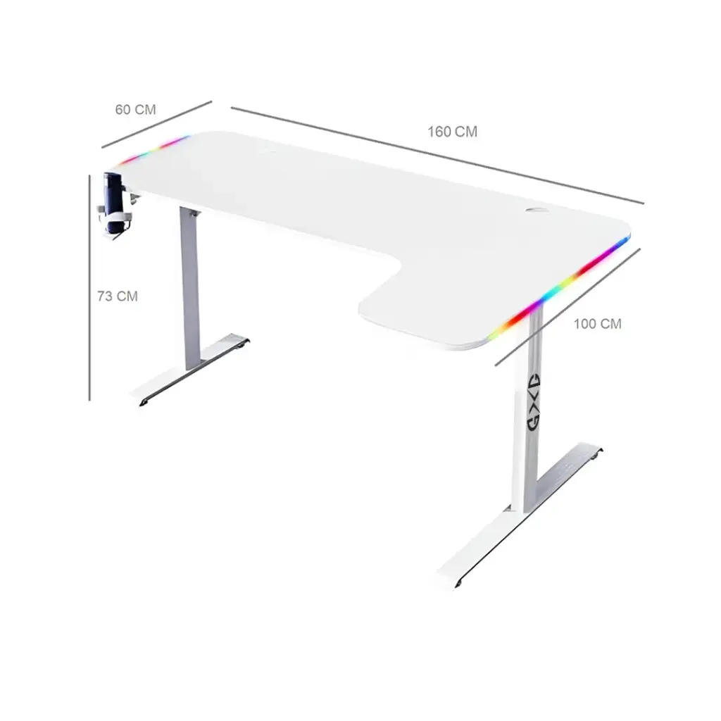 Gaming Desk GXG WHITE L Shaped Right L-(160)-RGB-R-W, 160X60X100cm