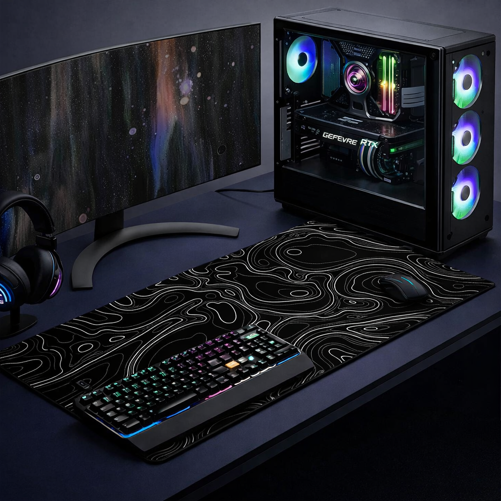 Gaming Mouse PAD 2XL Black striped with white 90x40cm 2mm