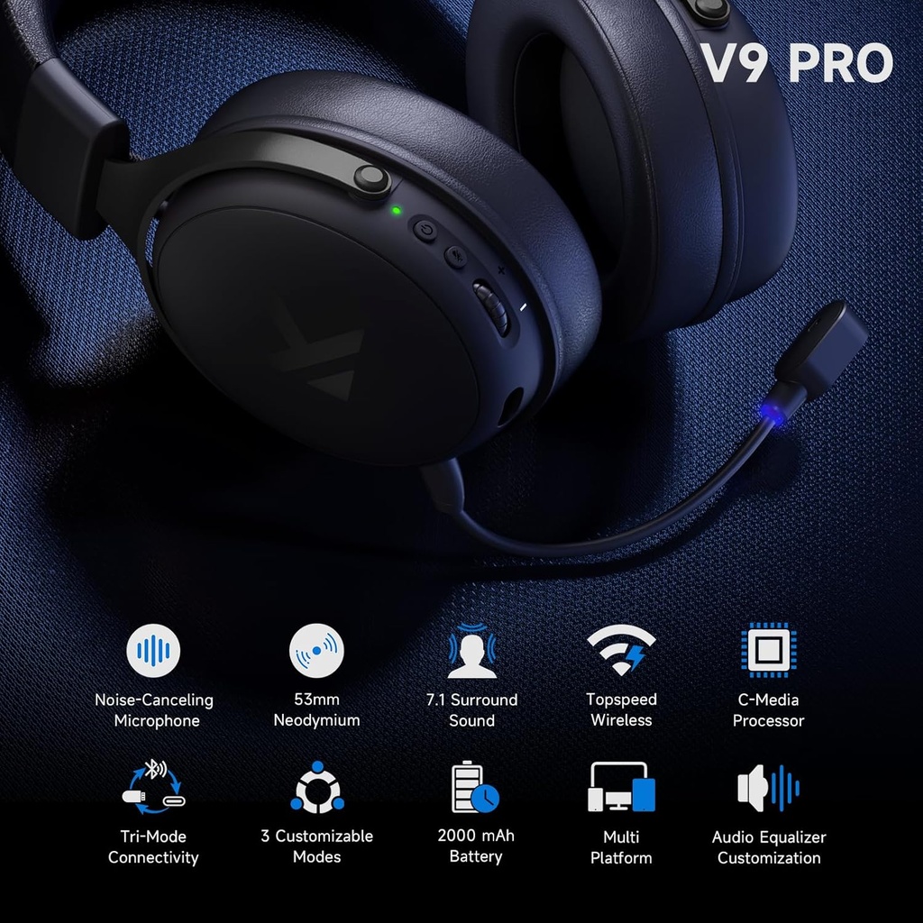 MCHOSE V9 PRO Wireless Gaming Headset 7.1 Surround Sound Black