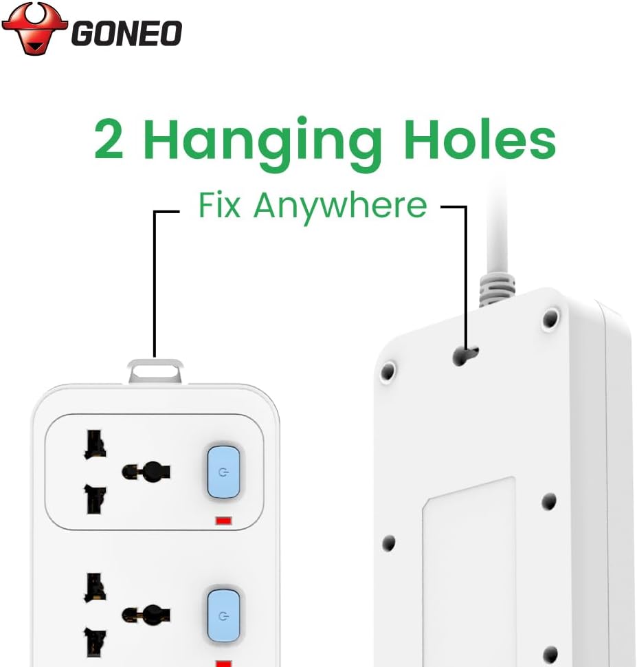 Compact 3 Outlet Power Strip with Individual On/Off Switches & Indicators – 3 Meter Cord, High Joules Surge Protector for Home, Office, Travel & Small Appliancescs (4 SOCKETS-5M) 