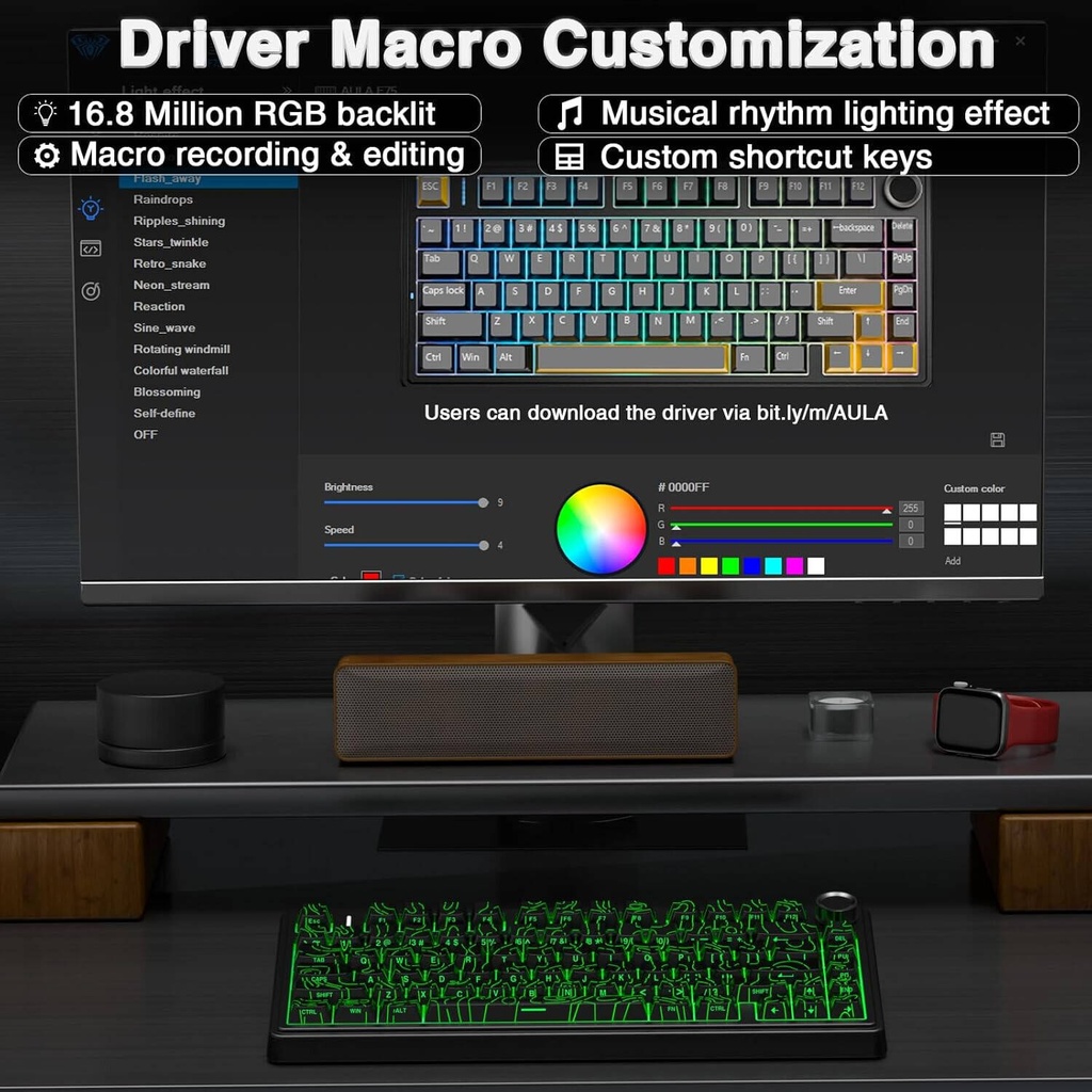 AULA F75 Pro Wireless Mechanical Keyboard - Reaper Switch ( Black Contour)