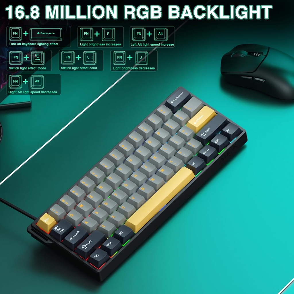 AULA WIN60HE MAX Mechanical Gaming Keyboard Wired - Wing magnetic switch ( Light Gray+Dark Gray+Yellow)